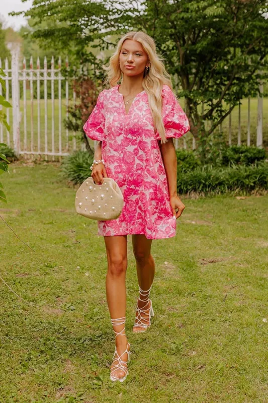 Sunday Charm Jacquard Mini Dress in Pink sold by Impressions
