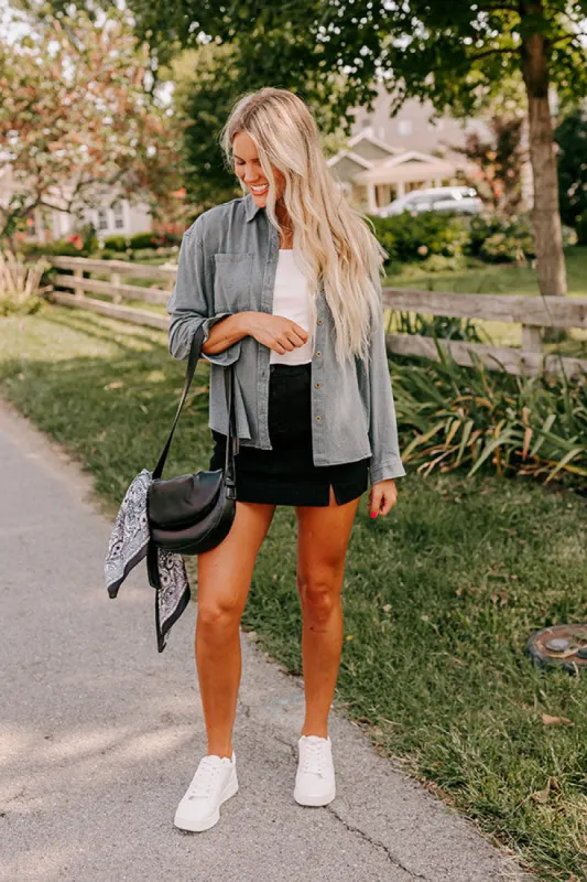 Casual Setting Chambray Button Up in Charcoal sold by Impressions