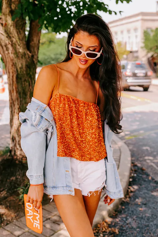 Dream Team Sequin Tank in Orange sold by Impressions