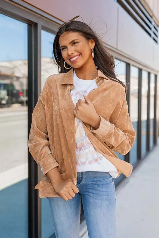 Music For The Soul Corduroy Button Up In Khaki sold by Impressions