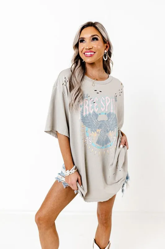 Free Spirit 1978 Oversized Distressed Tee In Taupe sold by Impressions