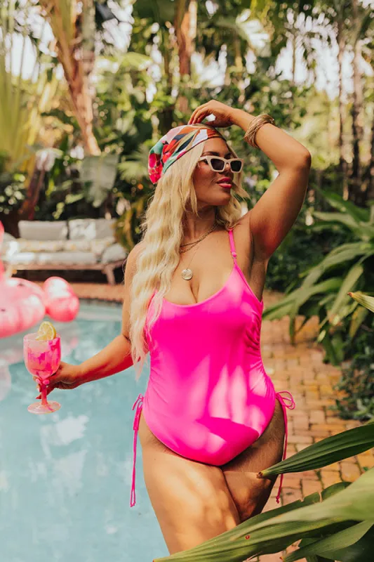 Ride The Tide One Piece Swimsuit in Hot Pink Curves sold by Impressions