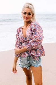 Cancun Crushing Front Tie Top In Pink sold by Impressions