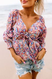 Cancun Crushing Front Tie Top In Pink sold by Impressions