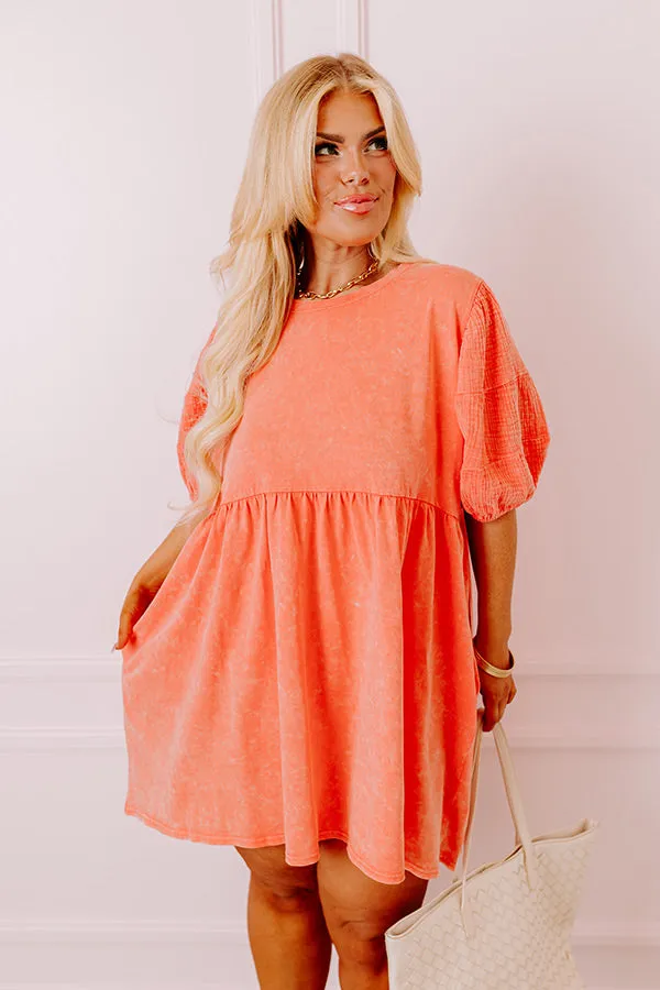 Casual Coffee Date Mineral Wash Dress in Coral Curves sold by Impressions