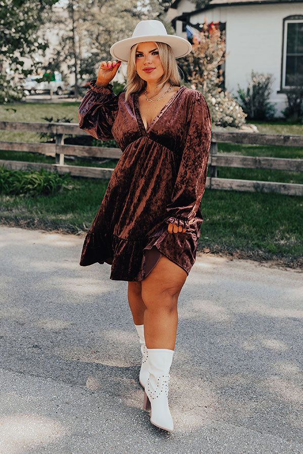 Social And Chic Velvet Babydoll Dress In Chestnut Curves sold by Impressions product image thumbnail 4