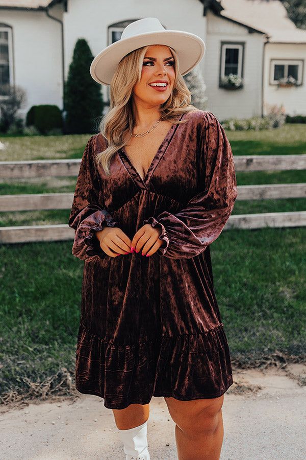 Social And Chic Velvet Babydoll Dress In Chestnut Curves sold by Impressions product image thumbnail 2