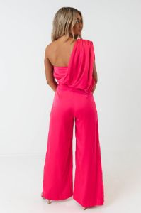 House In The Hills One Shoulder Jumpsuit In Hot Pink sold by Impressions