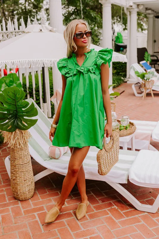 Pretty Chic Ruffle Mini Dress in Kelly Green sold by Impressions