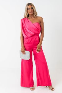 House In The Hills One Shoulder Jumpsuit In Hot Pink sold by Impressions