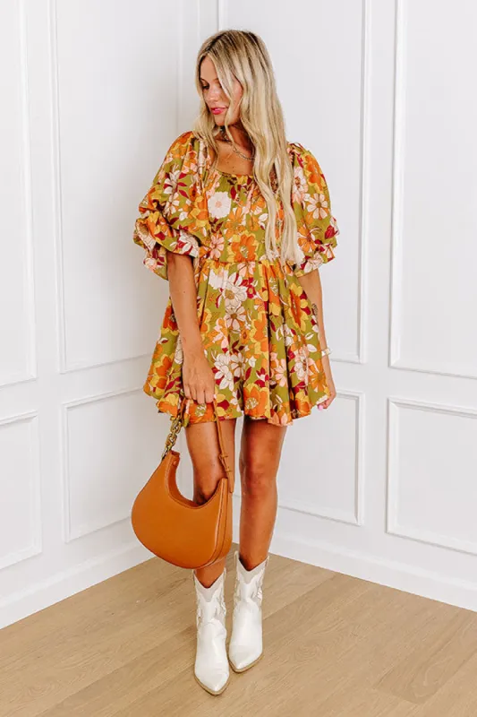 Happy Haven Floral Mini Dress in Olive sold by Impressions