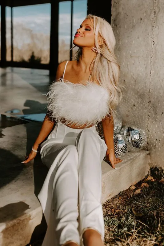 Luxe Feeling Feather Crop Top sold by Impressions