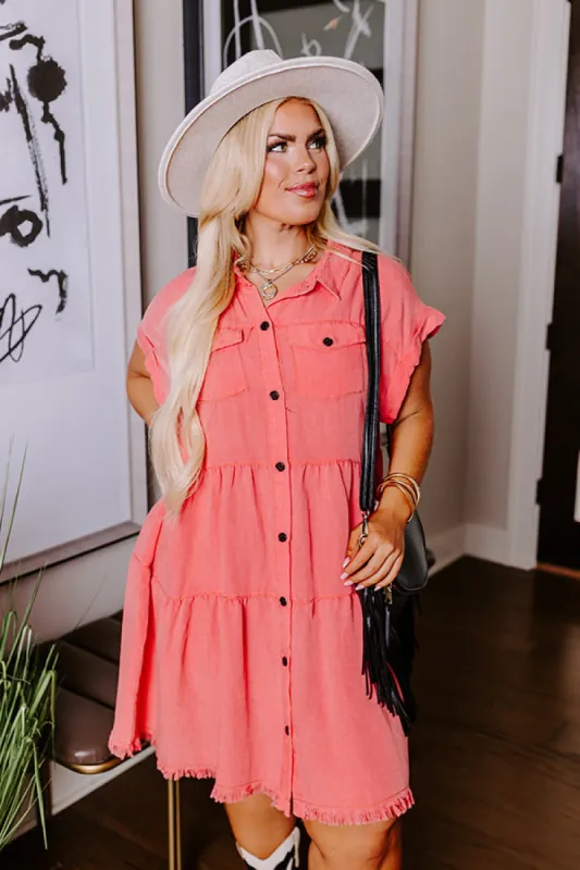 Kaleidoscope Ways Mineral Wash Mini Dress In Coral Curves sold by Impressions