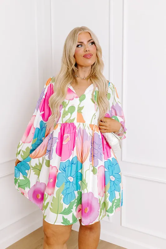 Floral Embrace Mini Dress in White Curves sold by Impressions