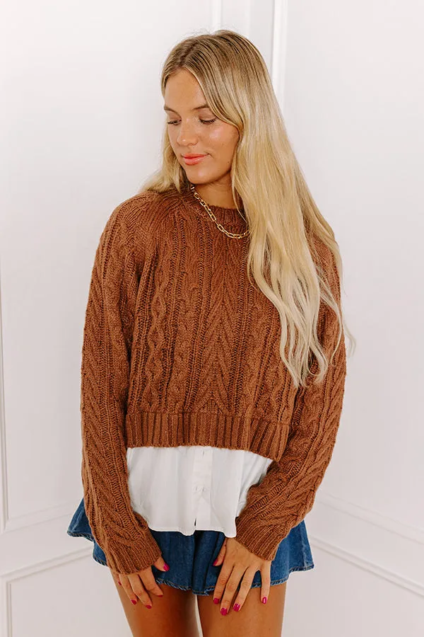 Thriving Weekend Cable Knit Sweater Top In Brown sold by Impressions