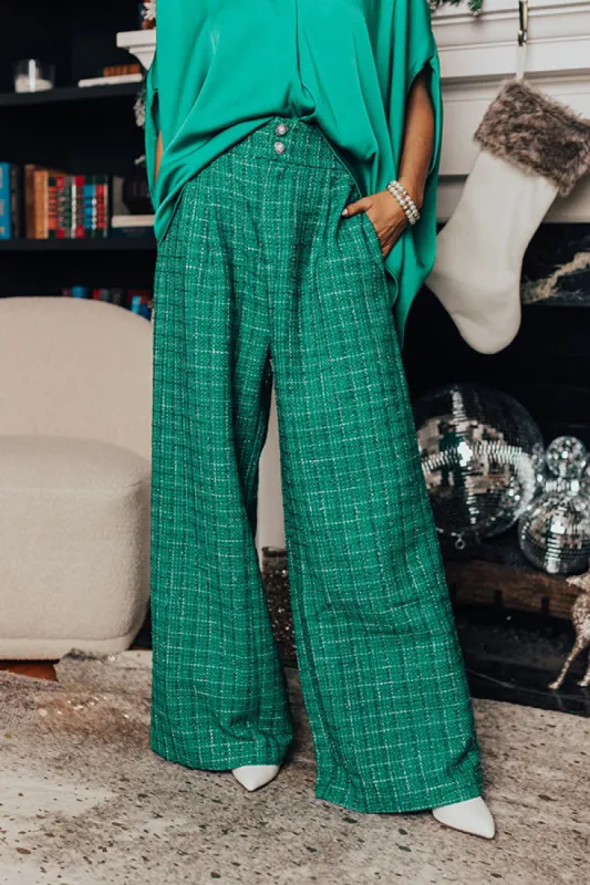 The Prescott High Waist Tweed Pants in Green sold by Impressions