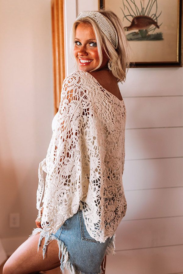 Sail The Day Away Front Tie Crochet Top in Cream sold by Impressions product image thumbnail 3