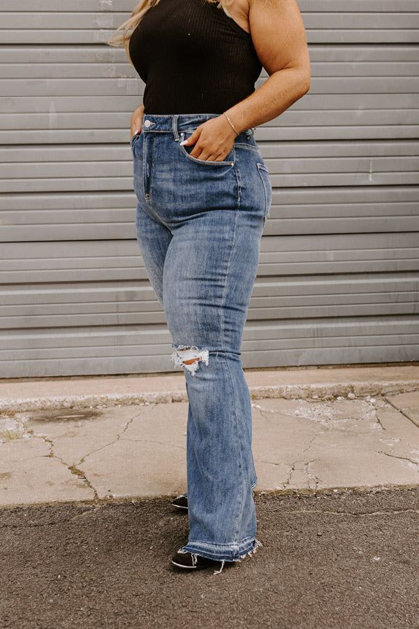 The Sequoia High Waist Distressed Flare in Dark Wash Curves sold by Impressions product image thumbnail 2
