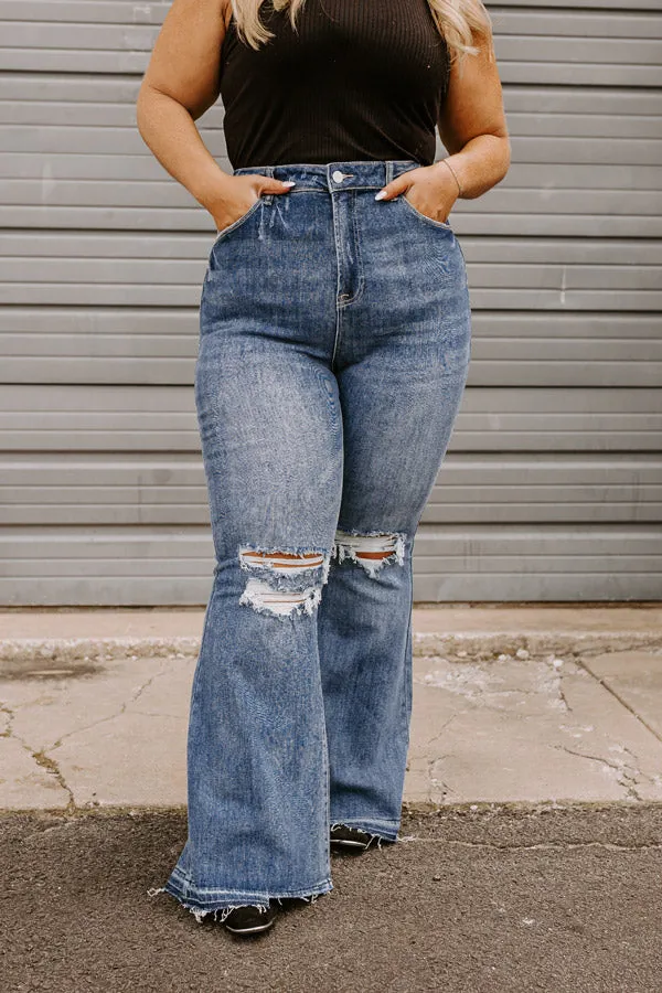 Risen The Sequoia High Waist Distressed Flare in Dark Wash Curves sold by Impressions