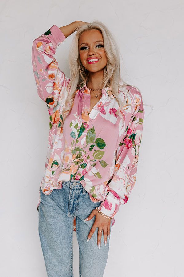 Mind On Malibu Button Up In Pink sold by Impressions