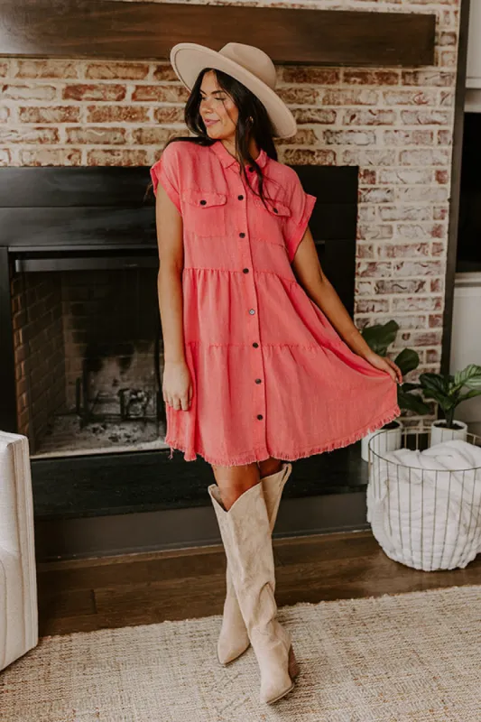 Kaleidoscope Ways Mineral Wash Mini Dress In Coral sold by Impressions