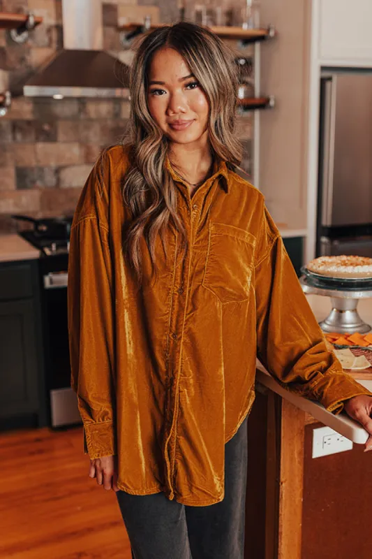 Pure Heart Velvet Button Up In Mustard sold by Impressions