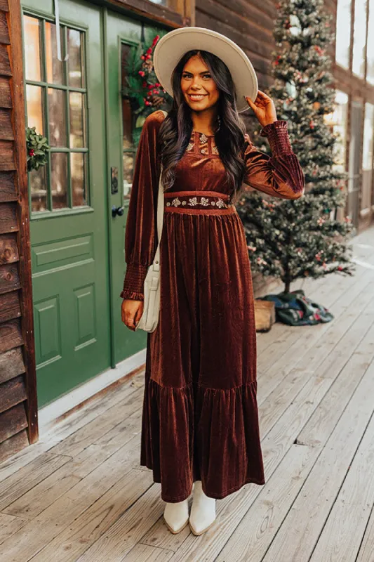 Autumn Date Night Velvet Embroidered Maxi sold by Impressions