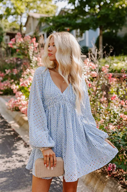 Romance In The Air Eyelet Mini Dress in Blue sold by Impressions