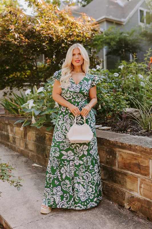 Front Porch Sippin' Maxi Dress in Hunter Green Curves sold by Impressions
