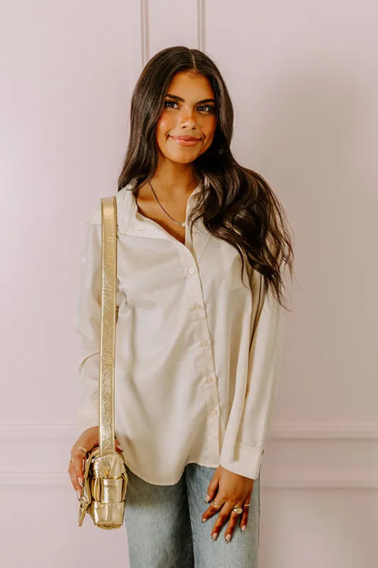 Elite Elegance Satin Button Up In Cream sold by Impressions