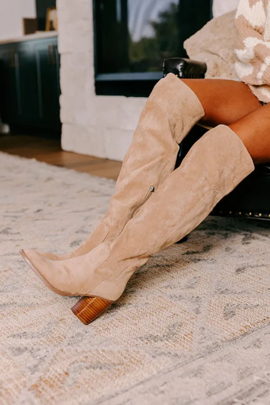 The Juliet Faux Suede Thigh High Boot in Iced Latte sold by Impressions