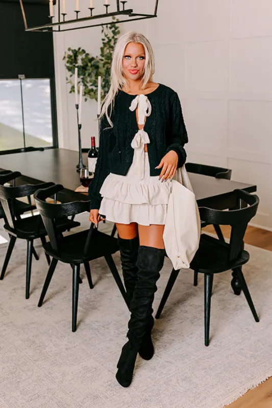 Flirty Allure Cable Knit Cardigan in Black sold by Impressions