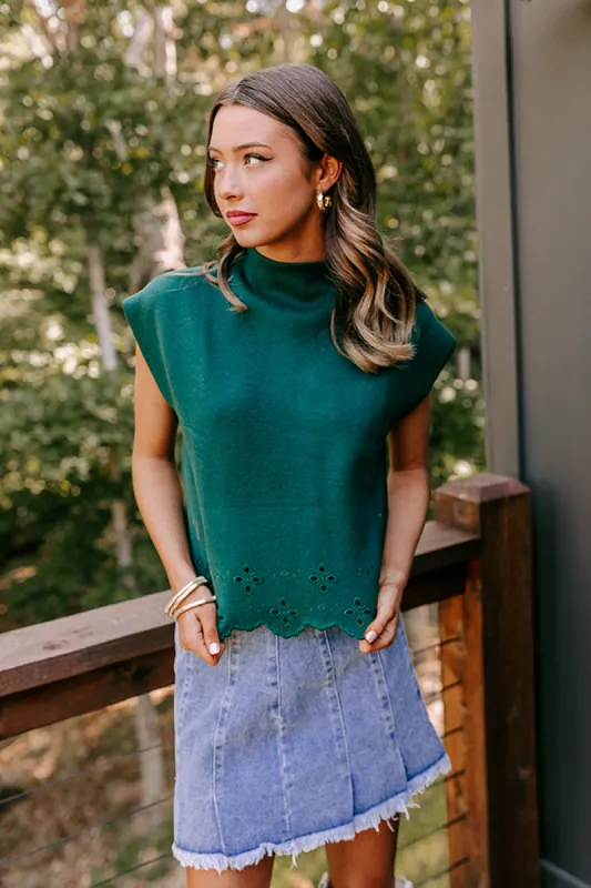 Couture Classic Eyelet Sweater Top in Hunter Green sold by Impressions