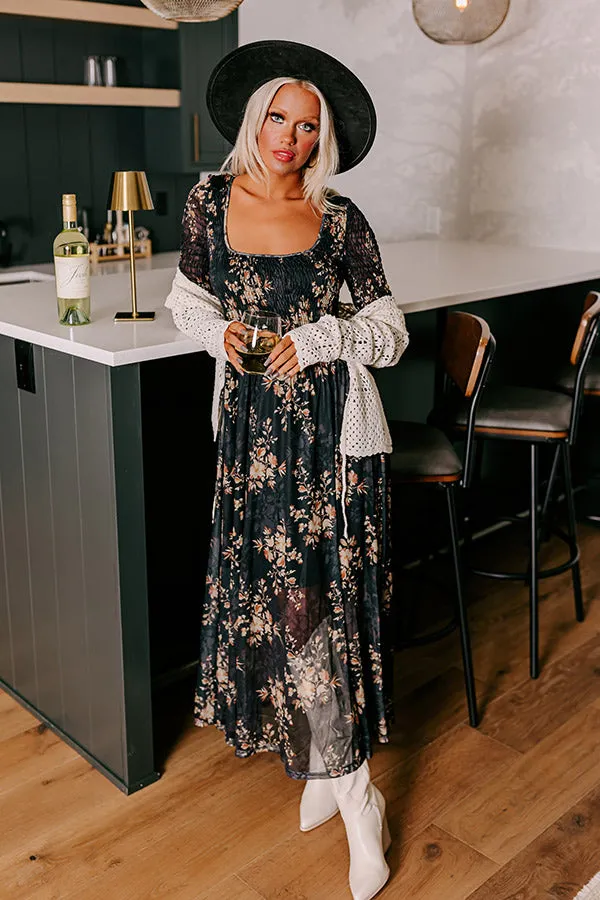 Falling In Love Mesh Floral Midi in Black sold by Impressions product image thumbnail 4