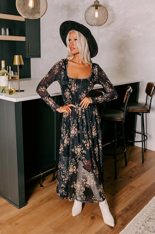 Falling In Love Mesh Floral Midi in Black sold by Impressions