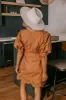 Chic Feeling Embroidered Mini Dress in Camel sold by Impressions