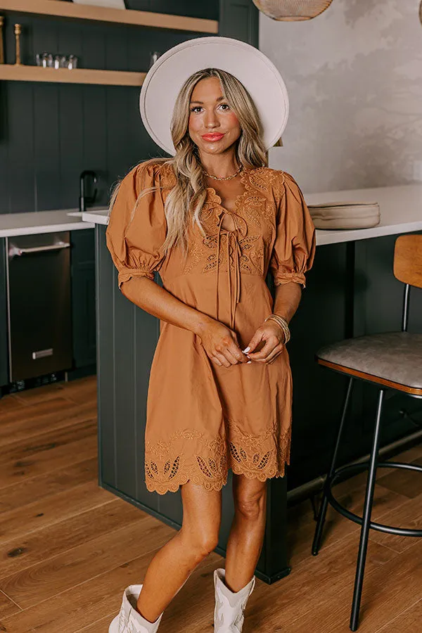 Chic Feeling Embroidered Mini Dress in Camel sold by Impressions product image thumbnail 2
