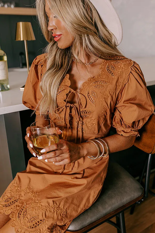 Chic Feeling Embroidered Mini Dress in Camel sold by Impressions product image thumbnail 3