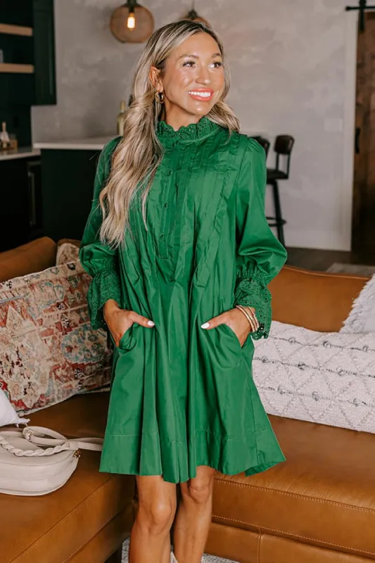 Caramel Kisses Pleated Mini Dress in Hunter Green sold by Impressions