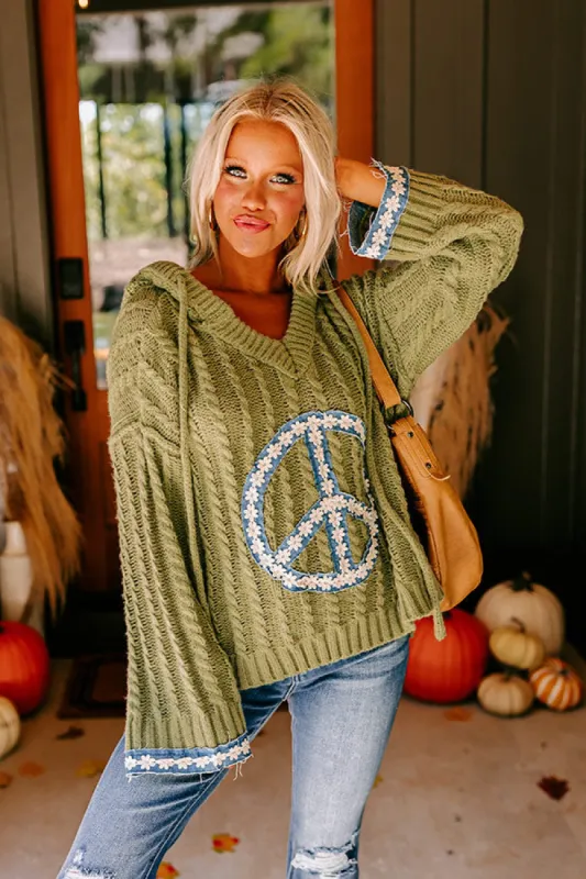 Inner Peace Cable Knit Sweater in Olive sold by Impressions