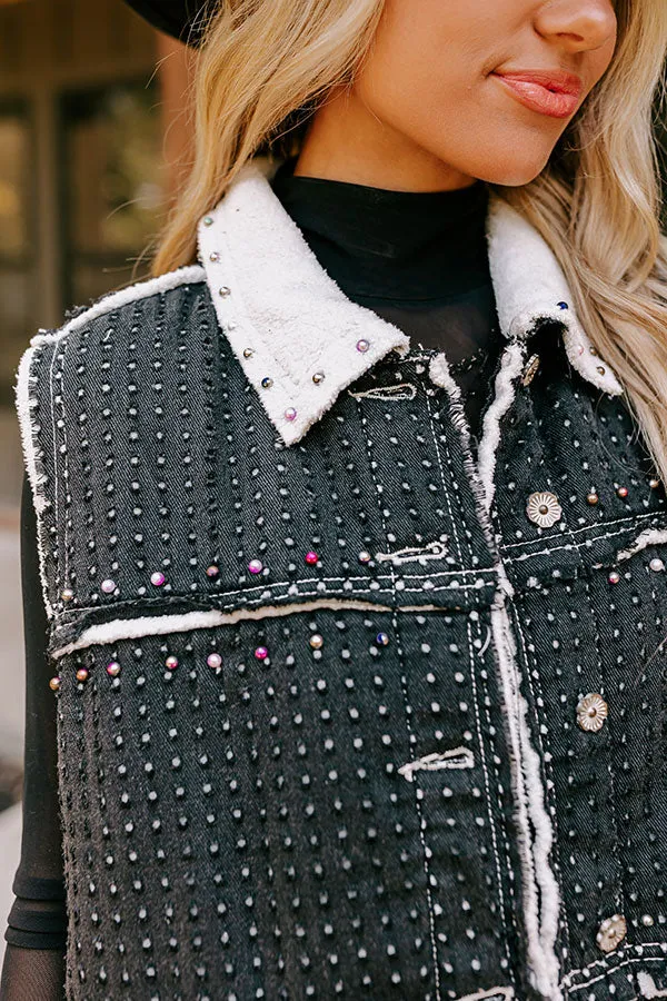 Denver Dreams Pearl Embellished Denim Vest in Black sold by Impressions product image thumbnail 3