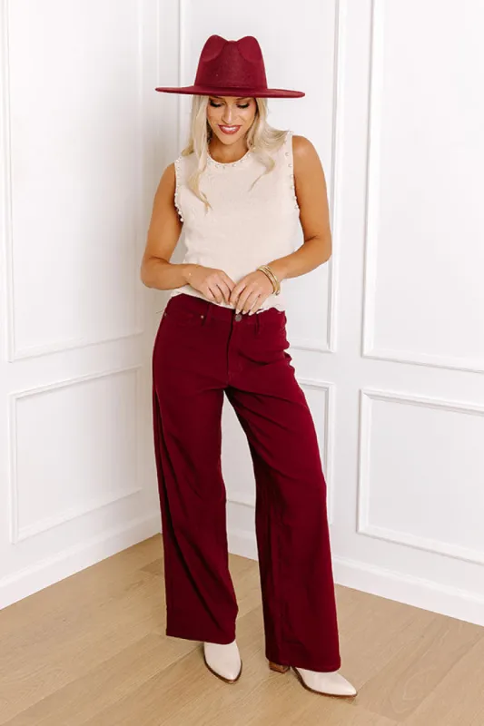 The Phoebe High Waist Wide Leg Pants in Wine sold by Impressions