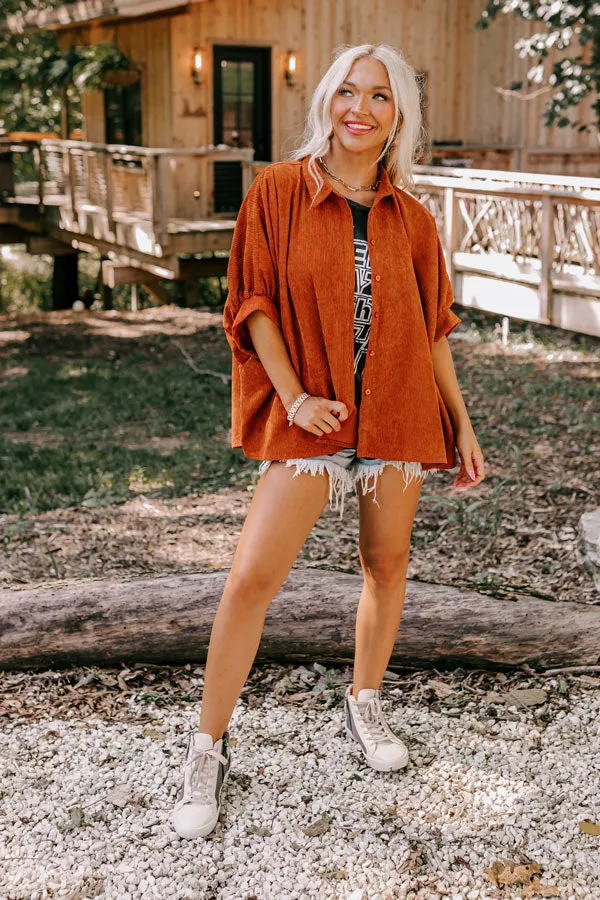 Balcony Brunch Corduroy Button Up in Rust sold by Impressions product image thumbnail 5
