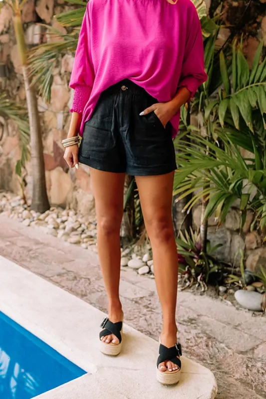 Risen The Aspen High Waist Linen Blend Shorts In Black sold by Impressions