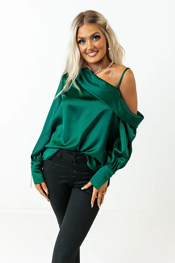 Date Night Ready Satin Top In Hunter Green sold by Impressions