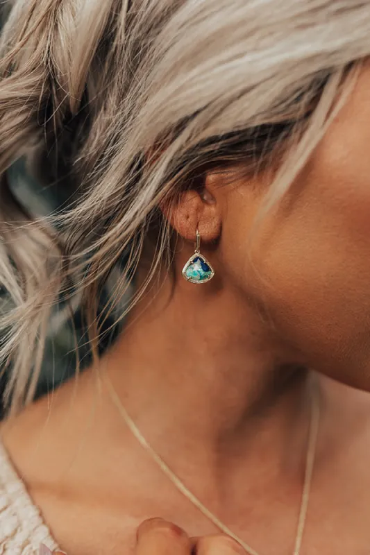 Kendra Scott Kendall Gold Drop Earrings in Bronze Veined Lapis Turquoise Magnesite sold by Impressions