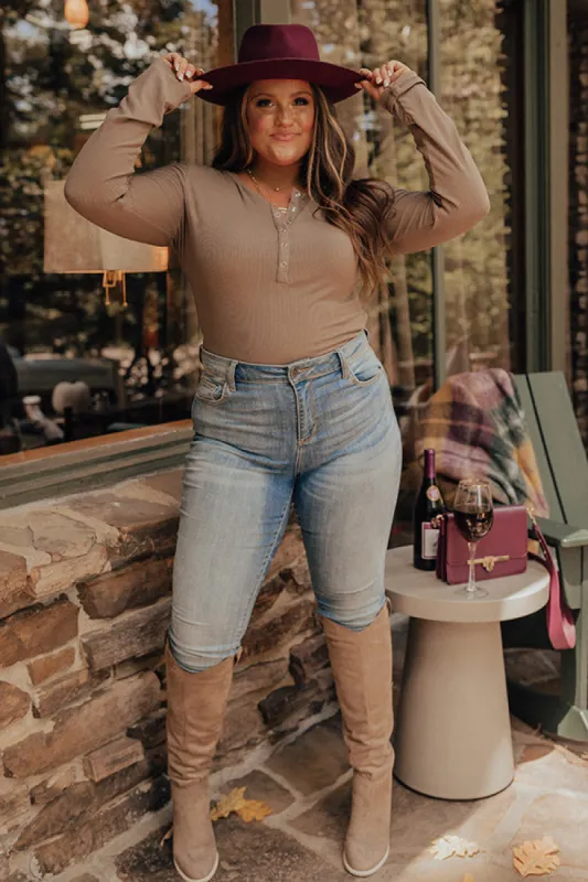 No Drama Ribbed Bodysuit In Mocha Curves sold by Impressions