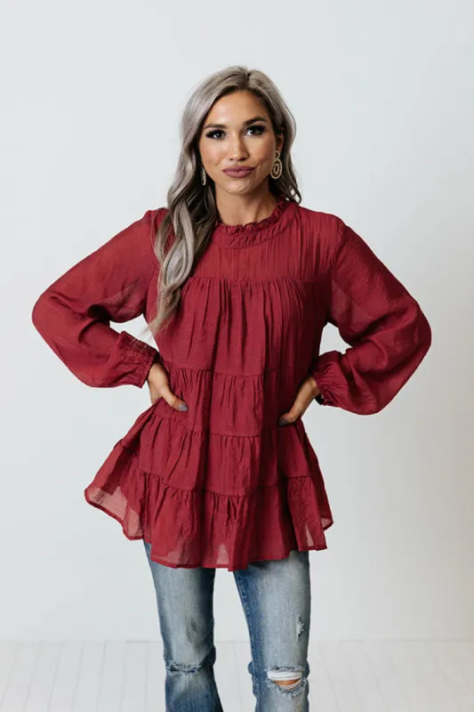 Lovely Rose Shift Top In Wine sold by Impressions