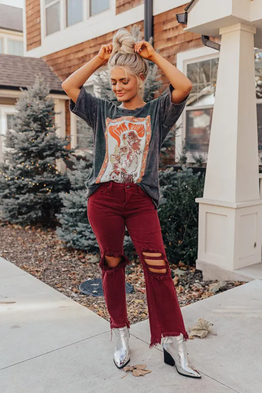 Risen The Eras High Waist Distressed Jean In Wine sold by Impressions