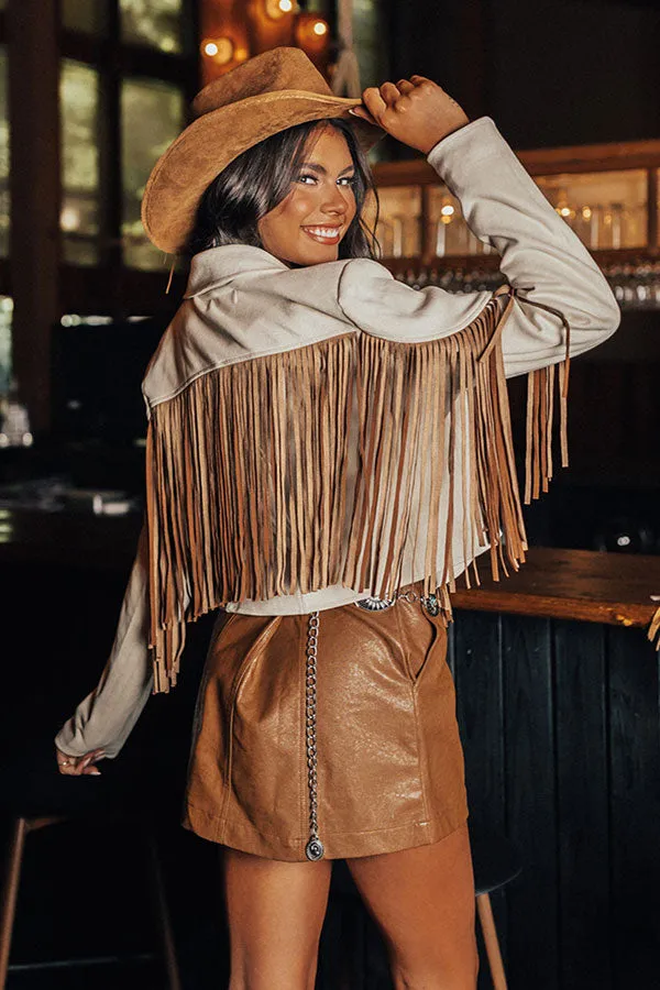 Feeling Grand Faux Suede Fringe Jacket In Brown sold by Impressions product image thumbnail 5